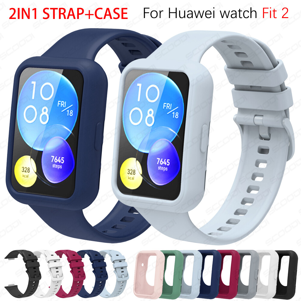 สายรัดซิลิโคน2in1 สายนาฬิกา Soft Case สำหรับ Huawei Watch Fit 2 Smart