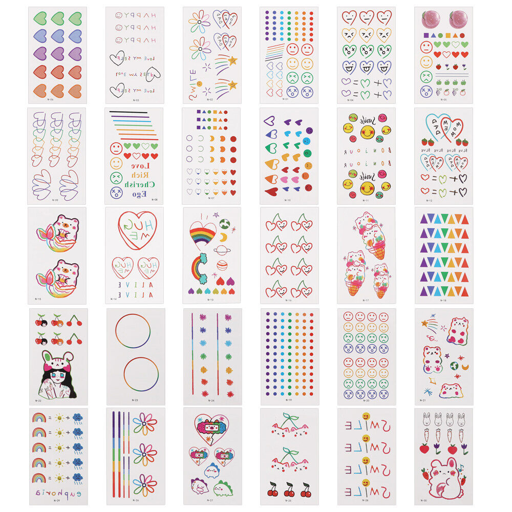 1 Sheet Cute Ins Hot Waterproof Tattoo Stickers Fashion Smiley Heart Face Body Temporary Tattoo Stickers Random Style