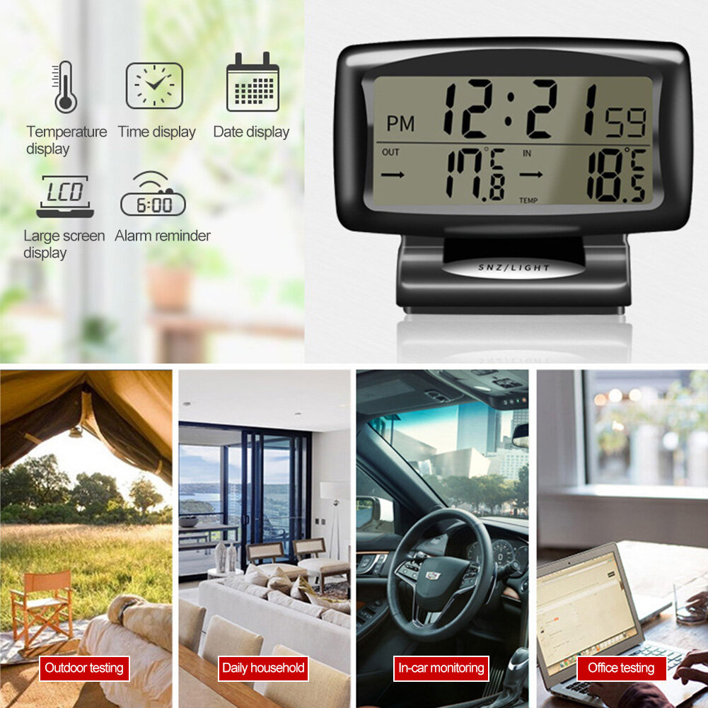 JaneDream Car Thermometer Digital Alarm Clock Auto Temperature Gauge Backlight Electronics Accessories