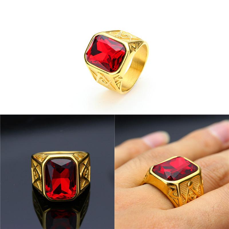 Big Gem Masonic Ring Gold Plated with Stone Rings Vintage Stainless Steel Freemason Rhinestone for Men Fashion Jewelry Lazada Lazada