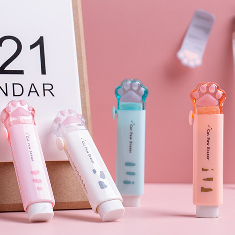 【YIDEA HONGKONG】Cat Paw Shaped Retractable Erasers Cute Rubber for Kids Push-Pull Rubber Eraser for Students Writing
