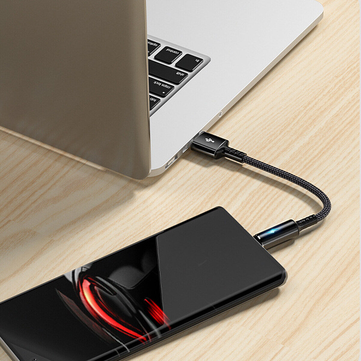 Fonken Cáp Sạc USB Ngắn 25Cm Cáp Micro USB Type C Cho Huawei Android Sạc Nhanh 2.4A Cáp Sạc Điện Thoại Có Đèn Báo