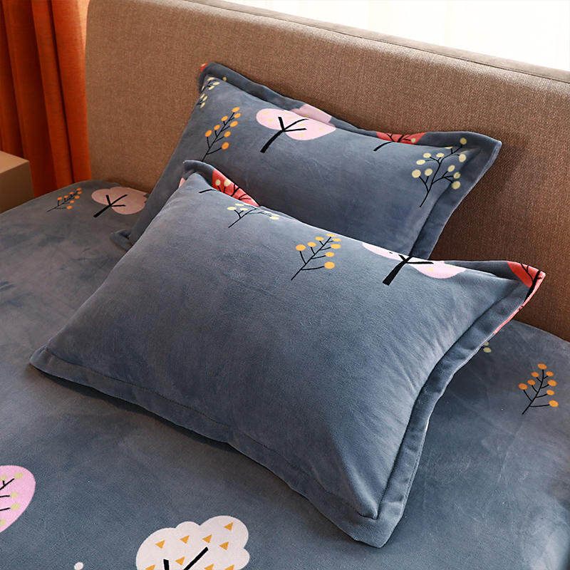 【JJT】Bed Cover With Elastic Bed Sheet Queen Size Gray Color Flannel Fitted Sheets Four Corners With Elastic Band
