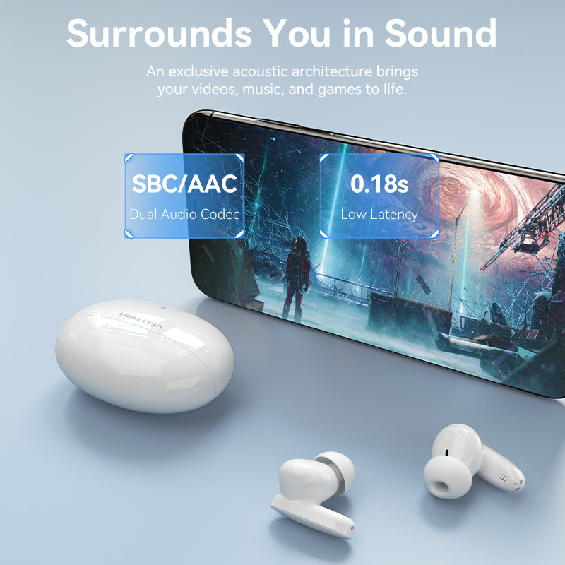 Vention ECHO LITE E11 Bluetooth 5.4 5.3 Earphone Wireless Earbuds Headset Smart Noise Canceling Sport Gaming Sweatproof Built-In Microphone Touch Control True Wireless Earbuds