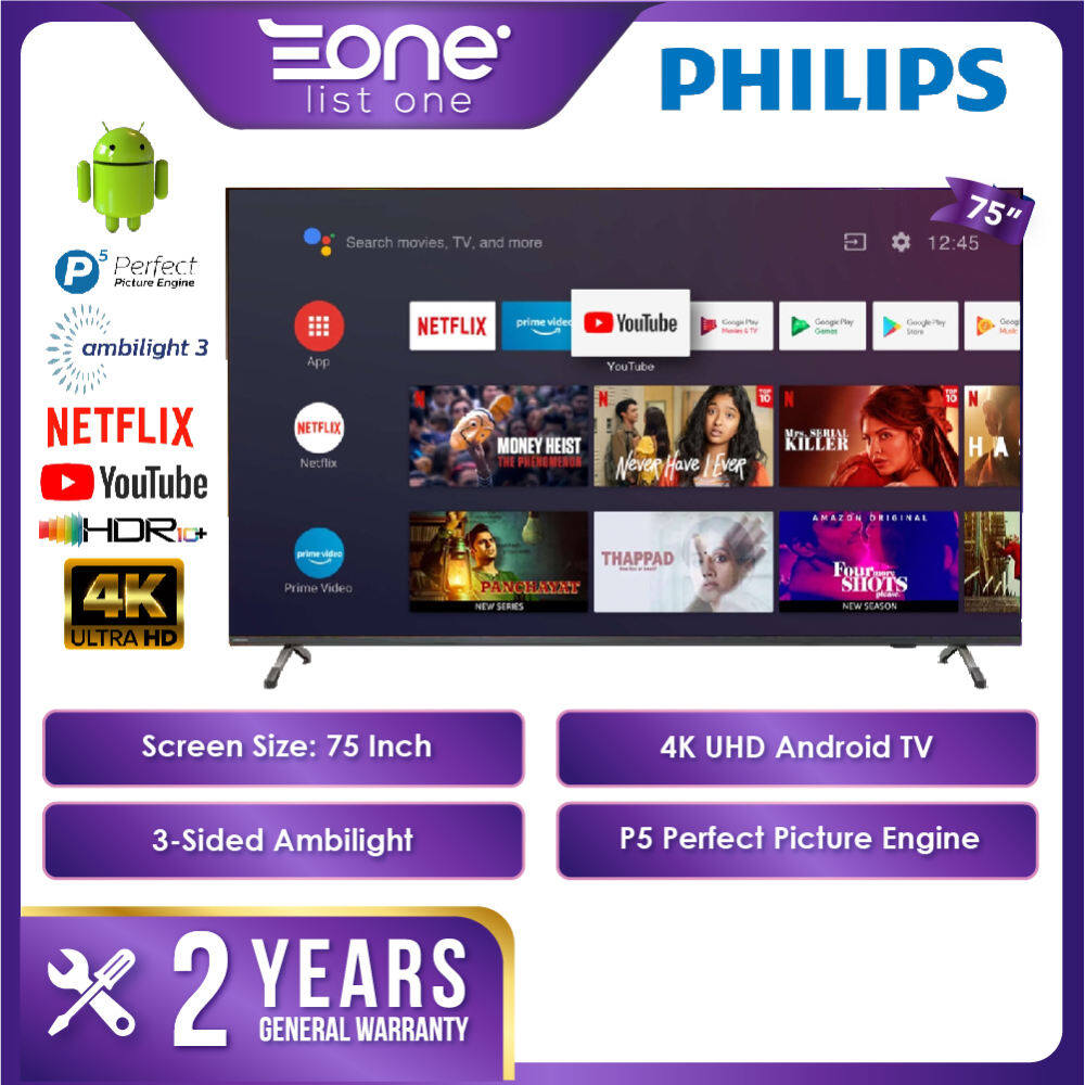 Delivery】Philips 【Own Truck 75 Inch 4K UHD Android TV 75PUT8516 [UNK] 3Sided Ambilight [UNK