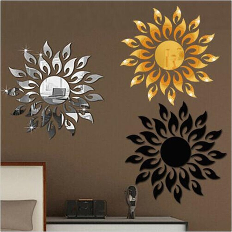 3D Mirror Sun Art Removable Wall Sticker Acrylic Mural Decal Home Room Decor