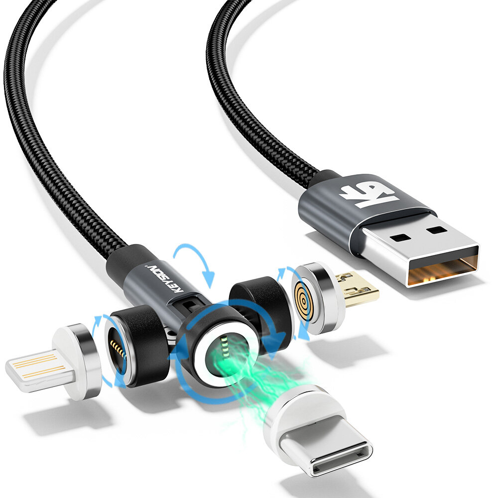 KEYSION Cáp Châm Xoay 540 Cáp Micro USB Type C Sạc Nhanh 5A Cho iPhone Xiaomi Dây Dữ Liệu Sạc Điện Thoại Châm