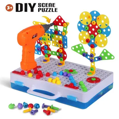 DIY Drill Screw Group Toys Mosaic Building Puzzle Toy Assembled Blocks Set Creative STEM Educational Toys for Kids Boy Girl Gift