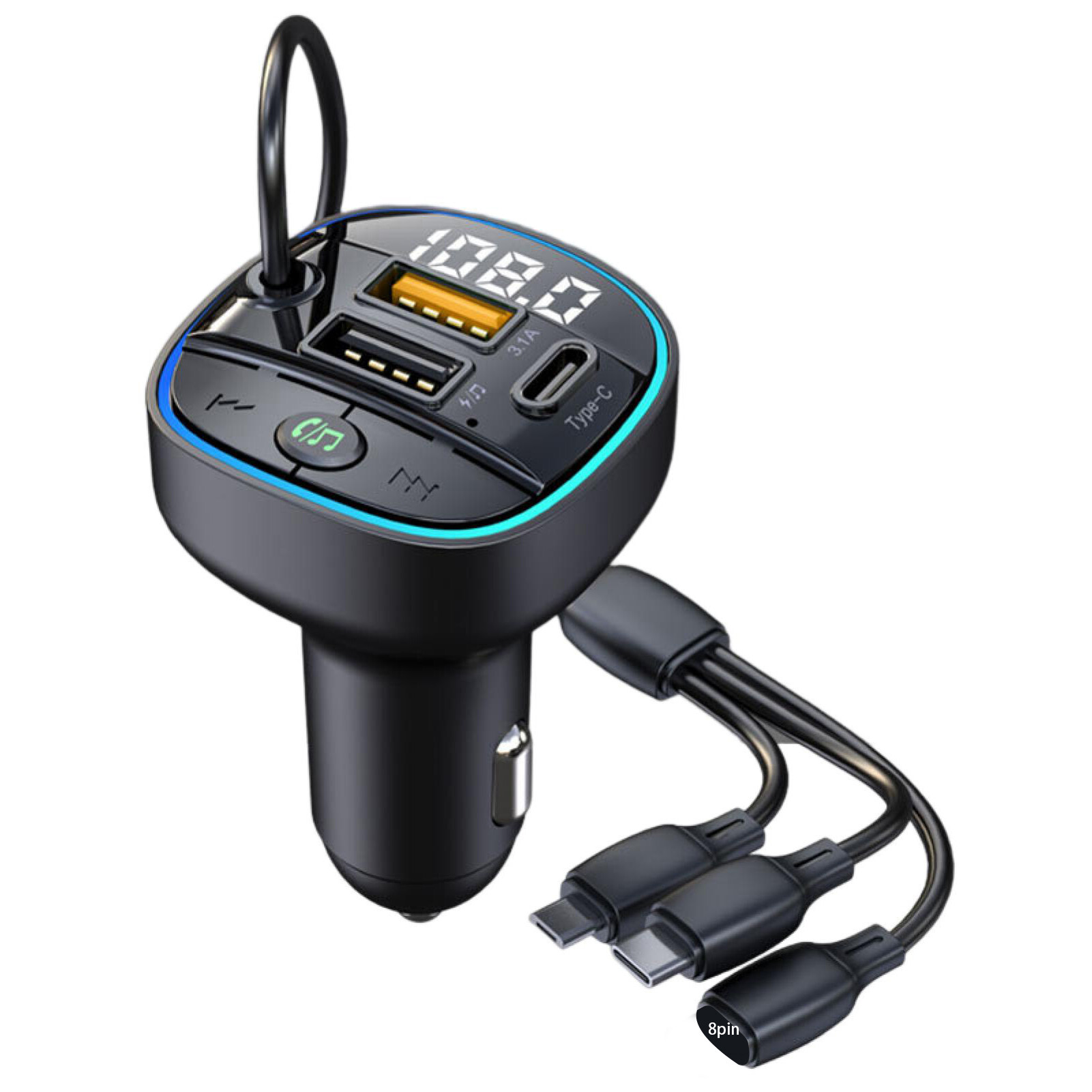 ONWRACE Car Charger Adapter Bluetooth-compatible 5.0 Digital Display QC3.0 Fast Charging Universal Auto USB Power Adapter MP3 Player Vehicle Supplies Car Charger Bluetooth-compatible