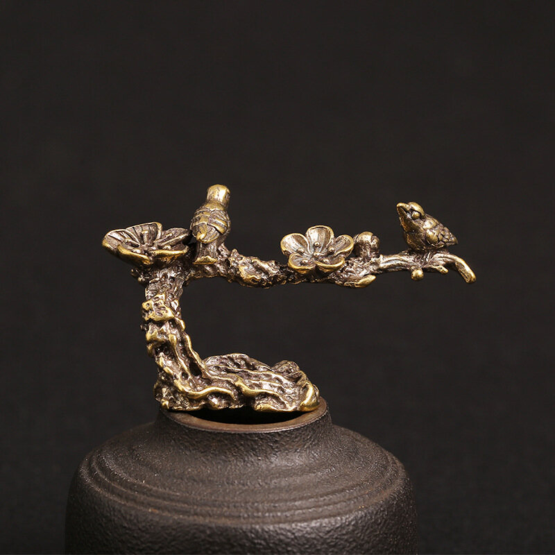 Copper Figurines Miniatures Chinese Ornament Brass Branch Bird Coffee Table Decoration Fine Copper Jewelry Desktop Decoration Craft Retro Animal Statue
