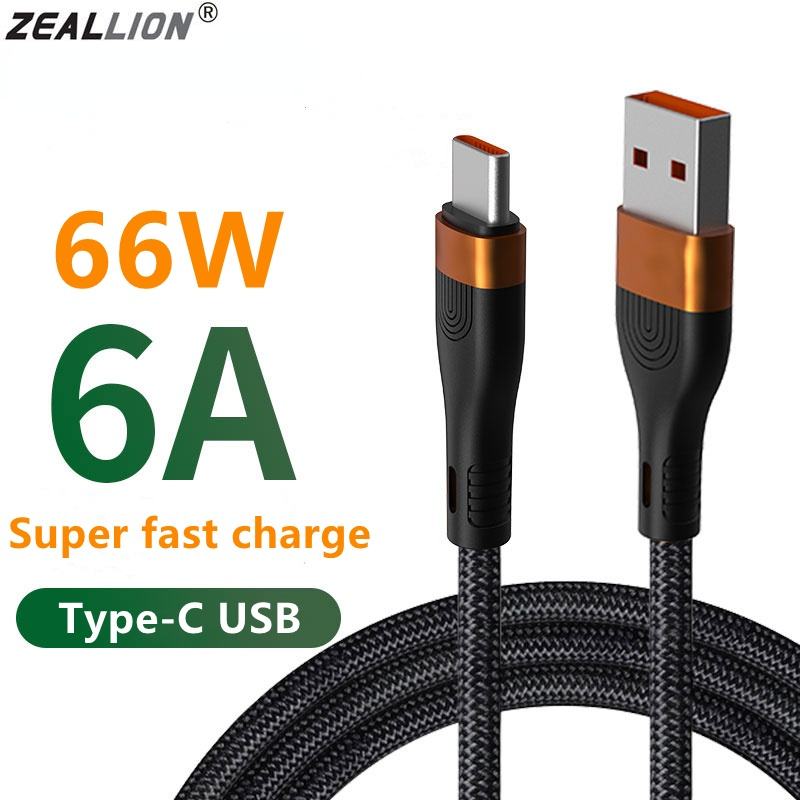 Zeallion Cáp USB Type C 6A Cho Huawei Honor Cáp Sạc Nhanh Xiaomi Redmi 66W