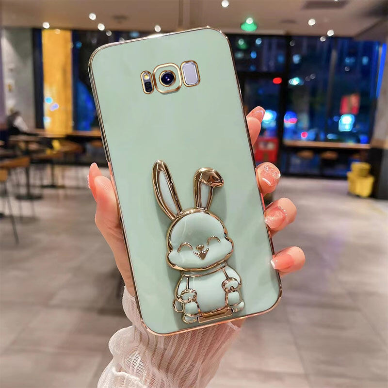 Ybd new design for samsung s8 s9 s10 s9 s10 plus case luxury 3d stereo stand bracket smile rabbit electroplating smooth phone case fashion cute soft case