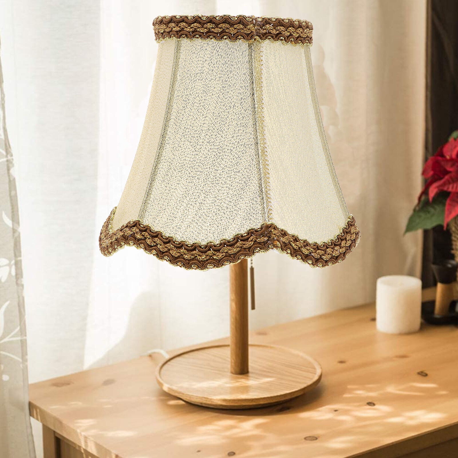 rosenice Drum Lamp Shade Woven Lamp Shade Lampshade for Table Lamp Bedside Lamp Floor Lamp Fabric Modern E27 22cm Beige 