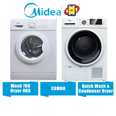 [Delivery By Seller Only KL] Midea Washing Machine And Condenser Dryer COMBO (7KG/8KG) Front Load Washer Dryer MFL70-S1202E / MD-C8800