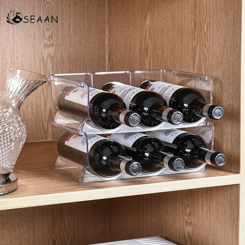 Giá rượu Stackable giữ rượu vang nhà bếp lưu trữ chai Giá tủ lạnh tổ chức có thể chai rượu bia chủ Giá ngăn
