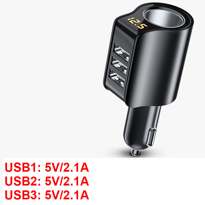 3 usb port car charger lighter conversion plug qc3.0 quick charging