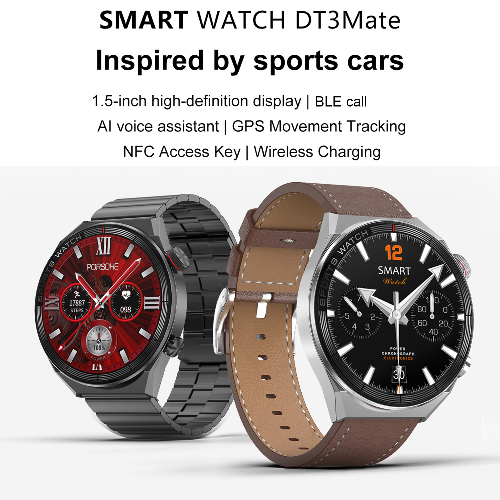 Zesc007 DT3 Mate Smart Watch Multifunctional AI Voice Assistant IPS Large Screen Women Men BT Calling NFC GPS Smart Wristwatch for Daily Wear Useful Electronic Watch