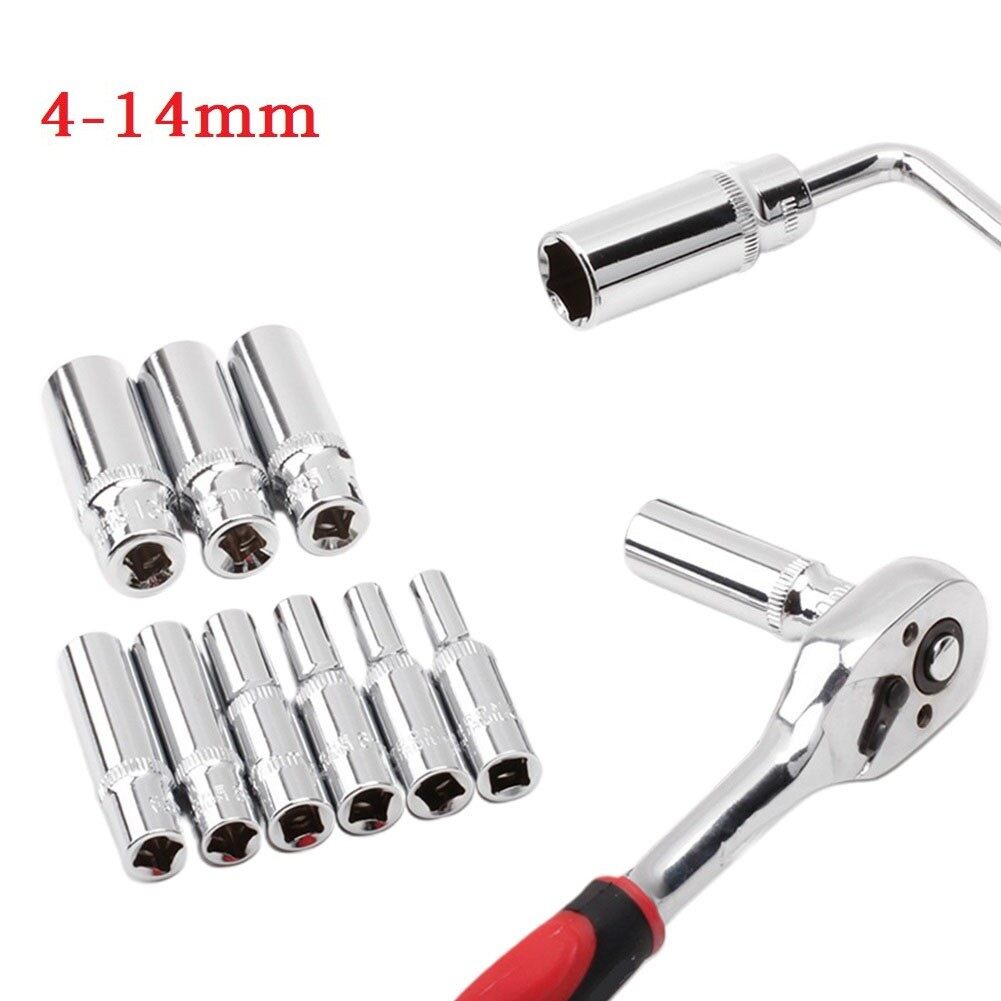 1/4 Inch 4-14Mm Cờ Lê Ổ Lục Giác Đầu Dụng Cụ Bánh Cóc Măng Sông Sâu Bộ Chuyển Đổi Ổ Cắm