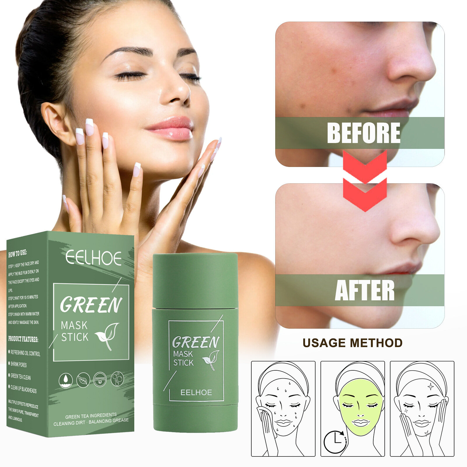 Bar facial cleaner green tea mask snake mask remove blackhead oil control facial moisturizing mask deep cleansing skin care mask