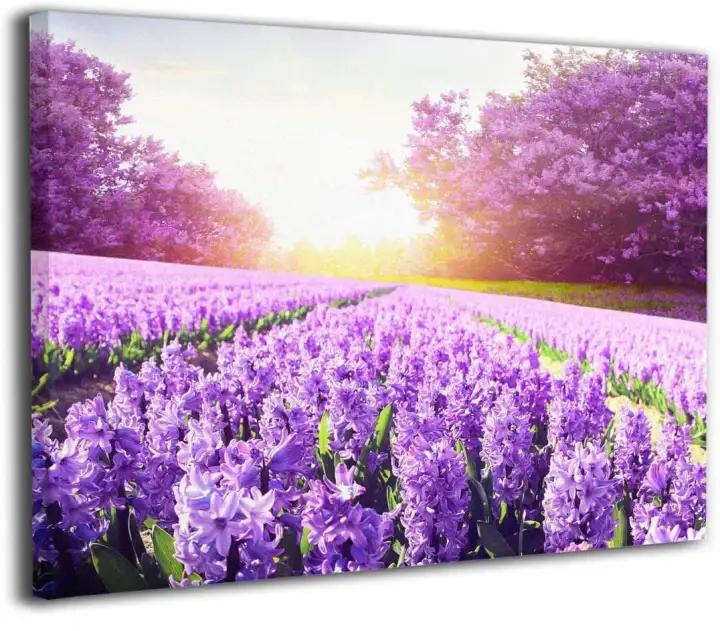 Purple Flowers And Landscape Wall Art Decor Poster Modern Stretched And Framed Artwork Canvas Prints Picture Painting On Canvas Modern Home Office Decor Decorations Lazada Singapore