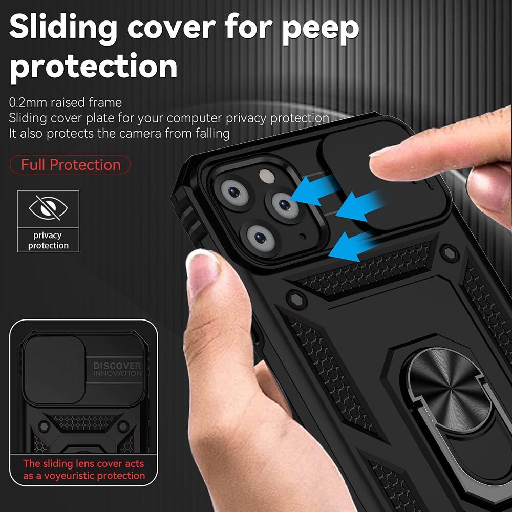 For iPhone 11 Pro Max 6.7 Phone Case,For iPhone 11 Pro 5.8 Cases,Sergeant Push Window Protection Camera Armor Ring Bracket Back Cover For iPhone 11 6.1