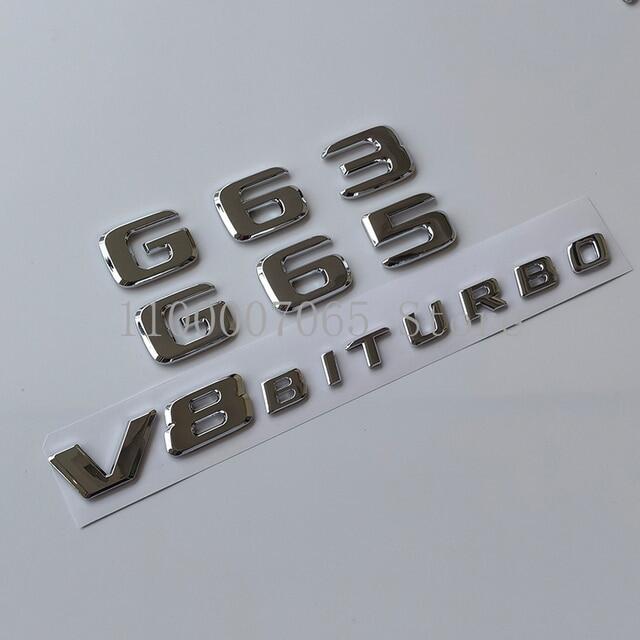 2017 flat letters g63 g65 v8 biturbo v12 biturbo emblem for mercedes benz amg w463 car side fender trunk nameplate logo sticker