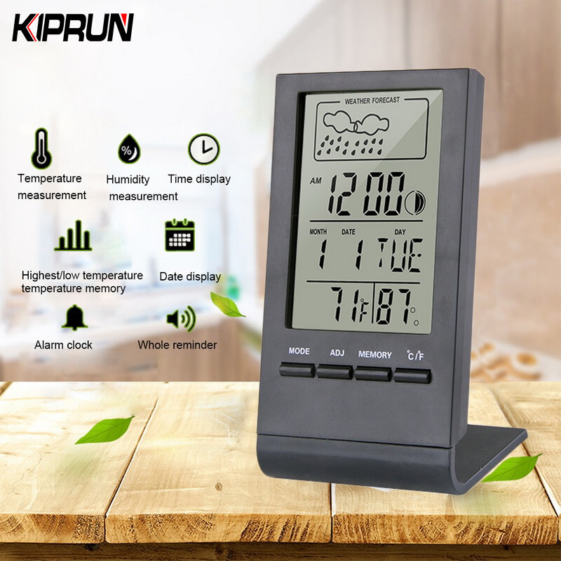 [Ready stock] KIPRUN Thermometer Hygrometer Gauge Indicator Indoor/Outdoor Weather Station Automatic Electronic Temperature Humidity Monitor Clock