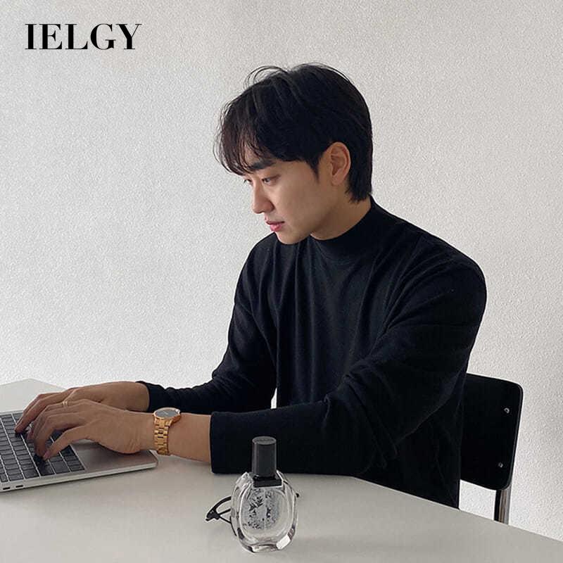 IELGY korean style half turtleneck bottoming men's long sleeve t-shirt solid color