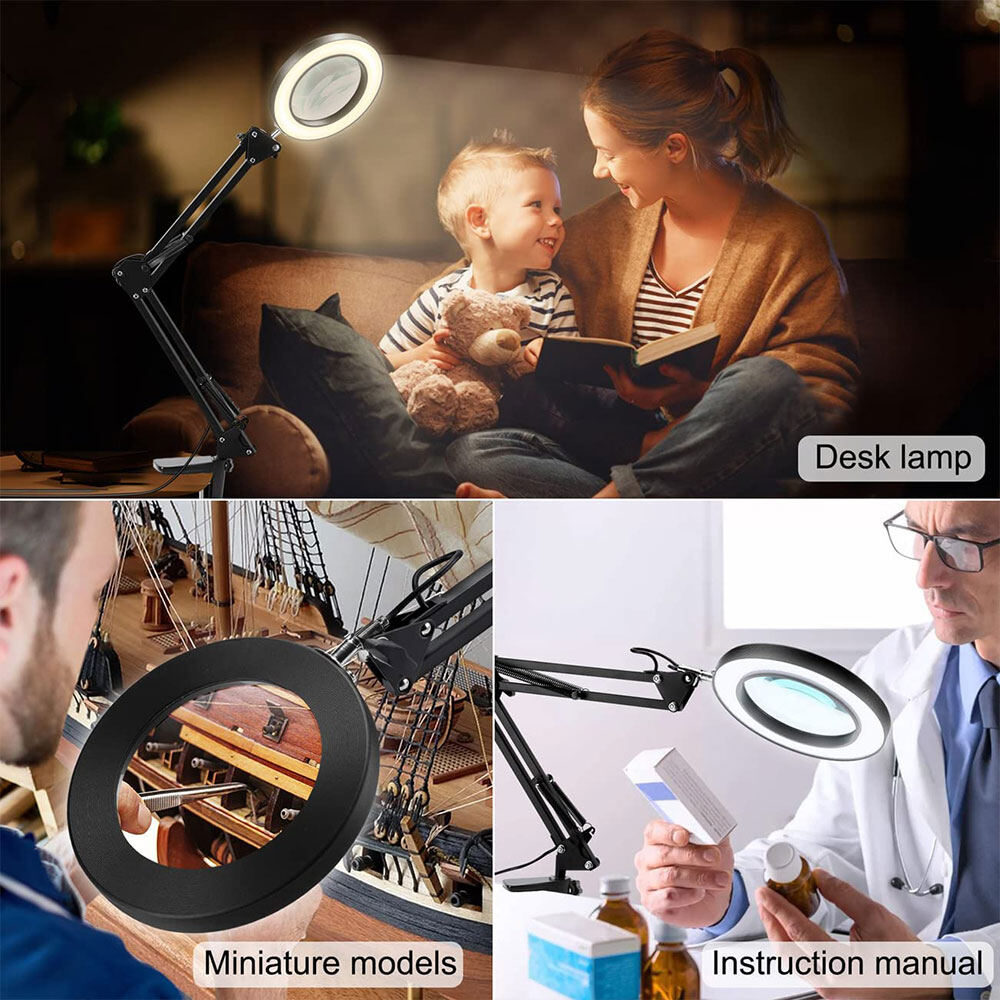 Kính lúp quang học 10X Gaqqee có thể điều chỉnh độ sáng, dạng đèn led xoay vòng 360 độ đọc sách với giá đỡ điều chỉnh được độ dài-INTL