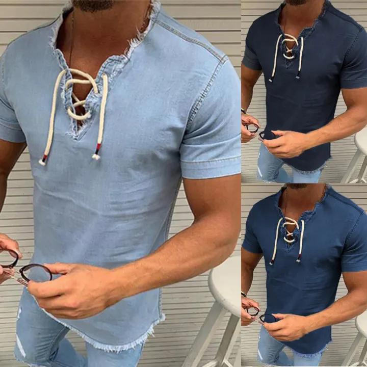 denim v neck shirt