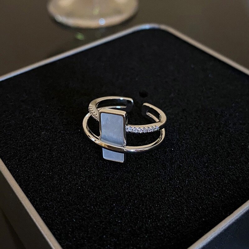 DREJEW Simple Rectangular Zircon Ring Fashion Temperament Design Sense Ring Personality Versatile Jewelry Female