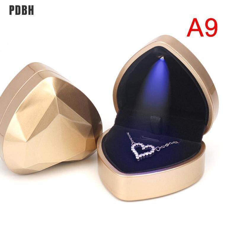 [PDBH Fashion Store] Heart Shape Led Light Ring Holder Box Proposal Wedding Band Display