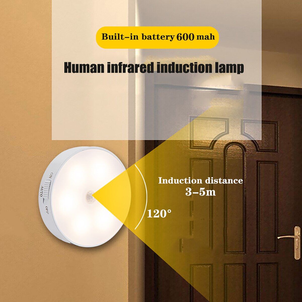 Đèn Ngủ LED Đèn Ngủ Sạc USB Cảm Biến Chuyển Động PIR Cho Tủ Bếp Đèn Tường Nhà Kho Cầu Thang Phòng Tắm