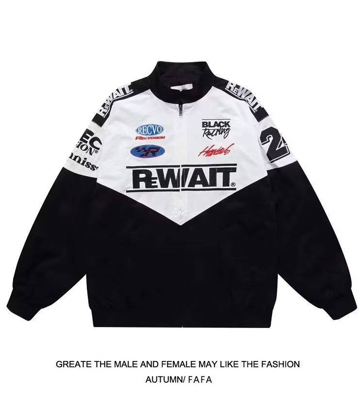 Lansboter retro racing suit couple embroidered motorcycle suit men and women baseball suit jacket
