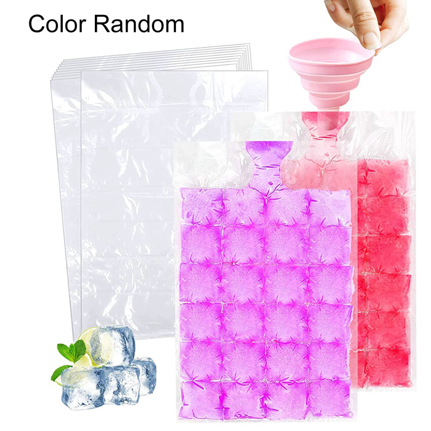 10Pcs Ice Cubes Disposable Ice Bag, Easy-Release Ice Cube Trays with Silicone Funnel for Cocktail, Freezer, Coffee