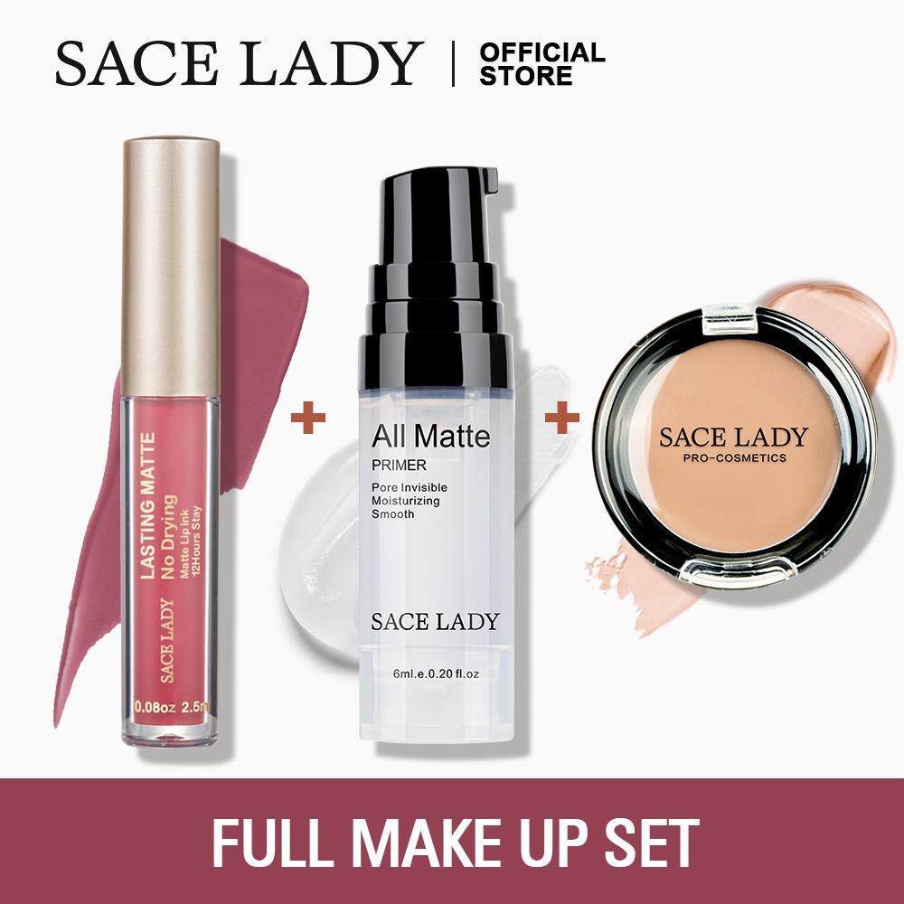 Sace Wanita Set Make untuk Bibir dan Wajah Pemulas Kosmetik + Lipstik + Concealer Kosmetik
