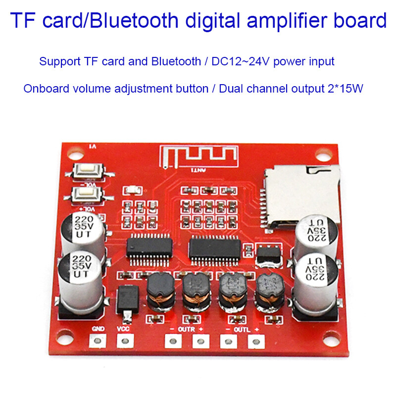 1pcs xh-a233 15w x2 bluetooth 4.2 digital power amplifier board audio tf card for 12v~24v audio power amplification