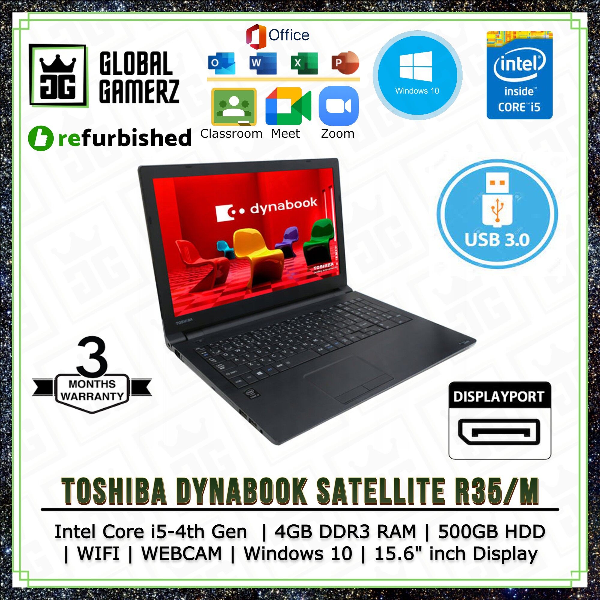 Toshiba Dynabook Satellite R35/M Intel Core i5-4th Gen / 4GB DDR3 RAM /  500GB HDD / WEBCAM / WIFI / Windows 10 / 15.6