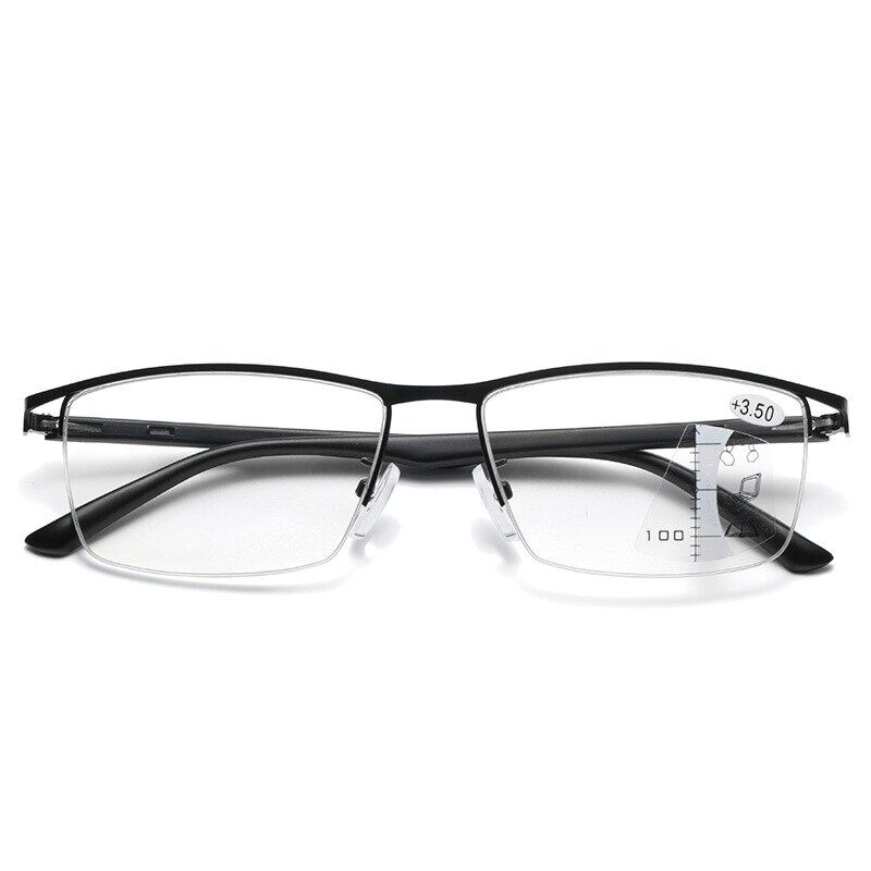 TR90 Adjustment Multi-focus Photochromic Reading Glasses Progressive Men Half-Frame Anti-Blue Light Finished Glasses Black