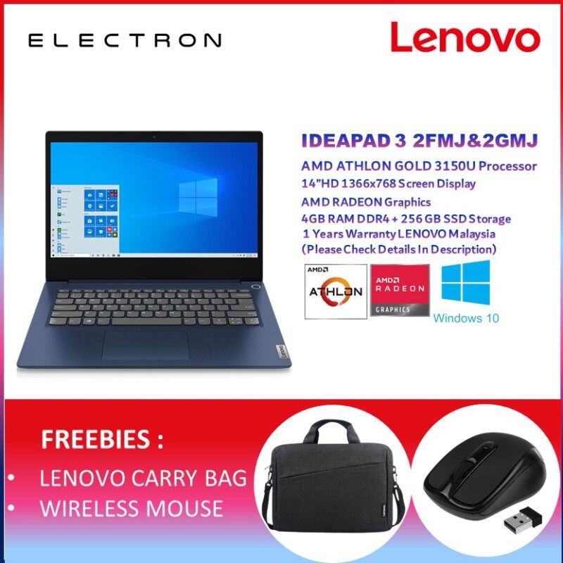 Lenovo IdeaPad 3 14ADA05 81W000 (2FMJ)(2GMJ) 14 Laptop Blue&Grey ( Athlon 3150U,4GB I 8GB I 12GB,256GB SSD, ATI, W10 ) Malaysia