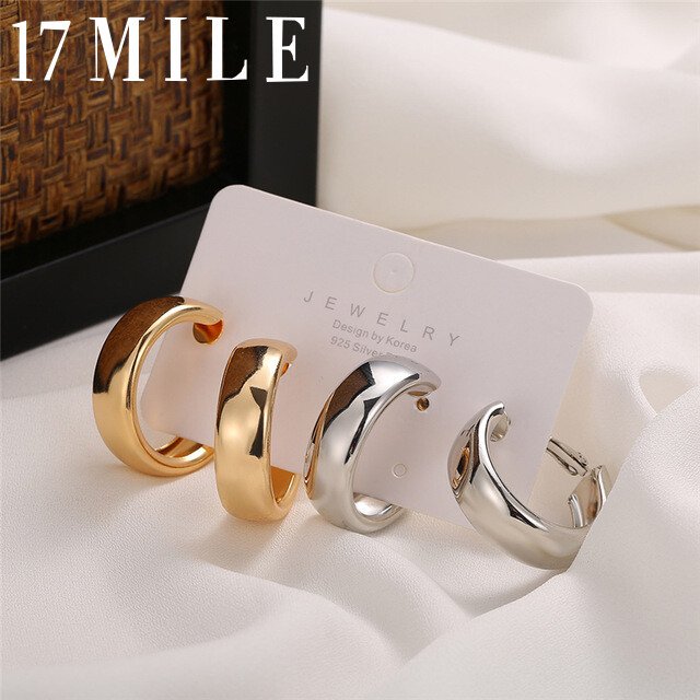 17MIile Trendy Simple  Gold Color Hoop Earrings For Women Silver Round Minimalist Earrings Party 2021 NEW Jewelry