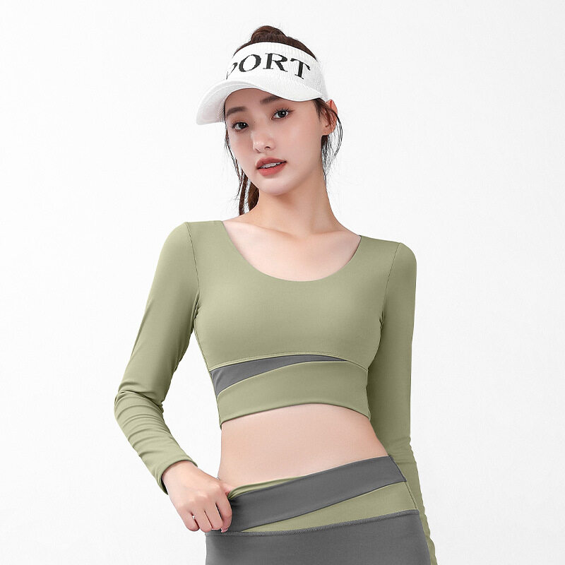 SUPERFLOWER New Women's Long Sleeve Top with Fixed Chest Pads Breathable Shirt for Running Jogging Yoga Fiess_voghion.com