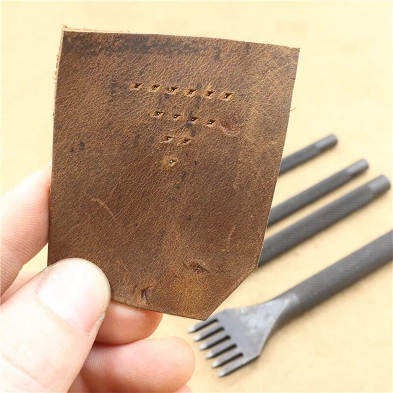 1/2/4/6 Prong Diamond Stitching Chisel Hole Punches Tool, Leather Hole Punch, Leather Chisel Set-4 Pcs