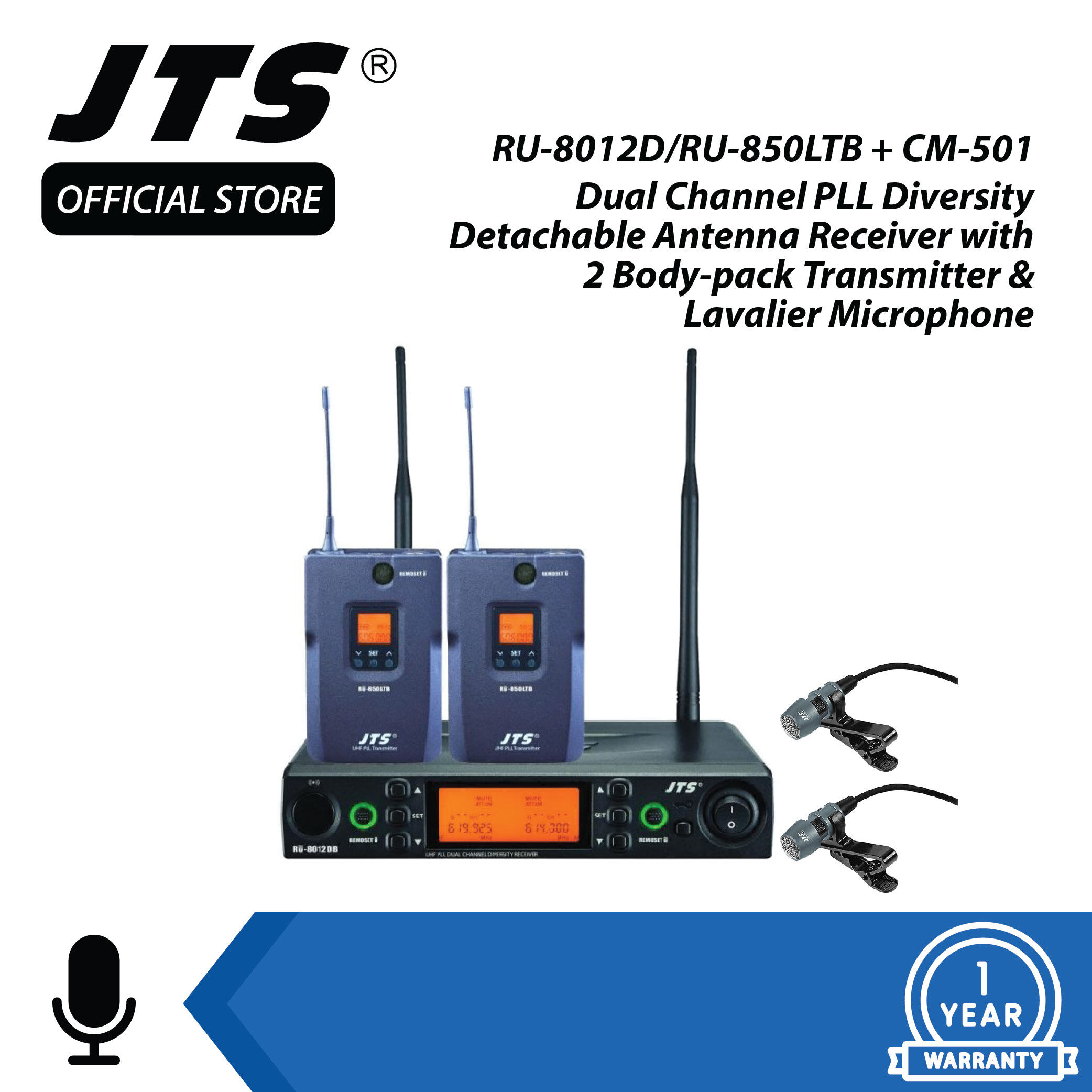 Jts Ru 8012db Ru 850ltb Cm 501 Dual Channel Pll Diversity Detachable Antenna Receiver With Body Pack Transmitter Lavaliere Microphone Lazada