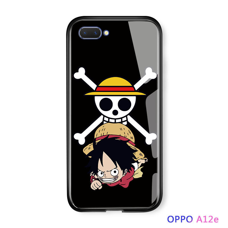 UCUC Phone cases For OPPO A12e /A3S Casing For girls Luxury Cartoon Anime Luffy Glossy Tempered Glass Case Cover