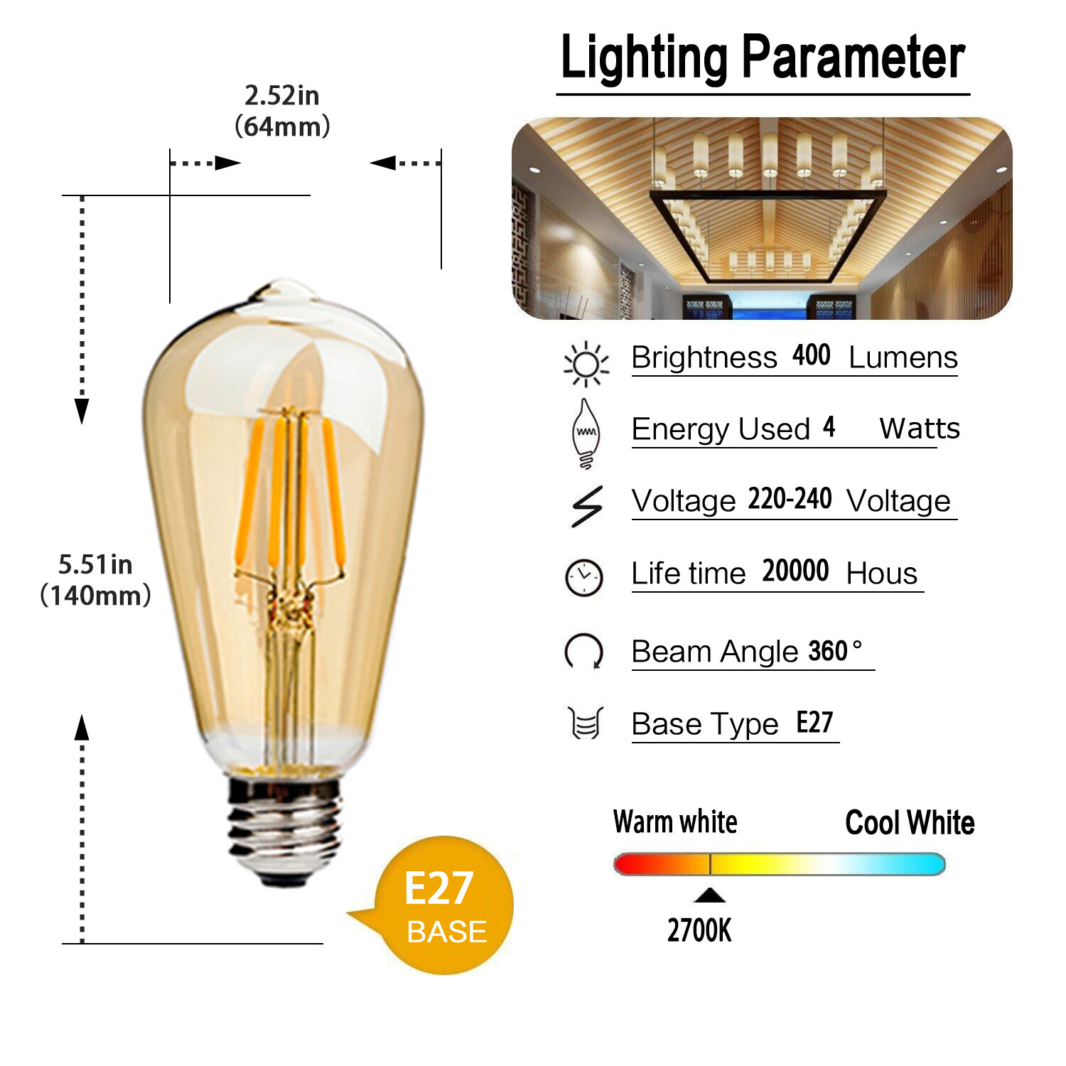 Led edison bulb st64 a19 g80 c35 g45 4w led bulb e27 e14 dimmable light bulb energy saving filament bulb decoration bulb for home