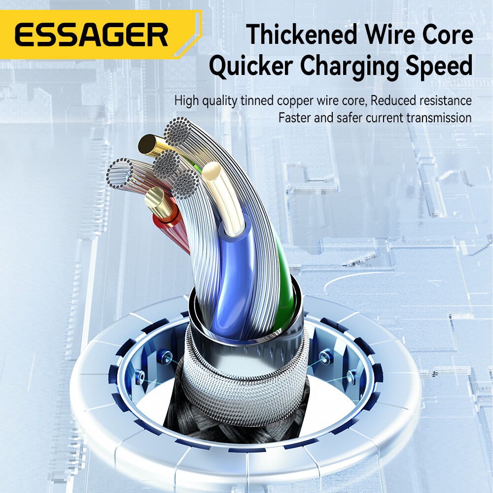 Essager 3A 3 In 1 Braided Nylon Cable Fast Charging Cable Micro USB Type C Lightning Cable Multi port USB Charging Cables