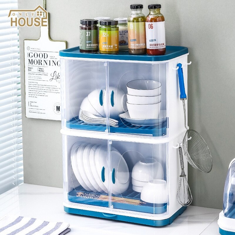 Shelf storage box kitchen drain cupboard with lid tableware storage box plastic dish rack