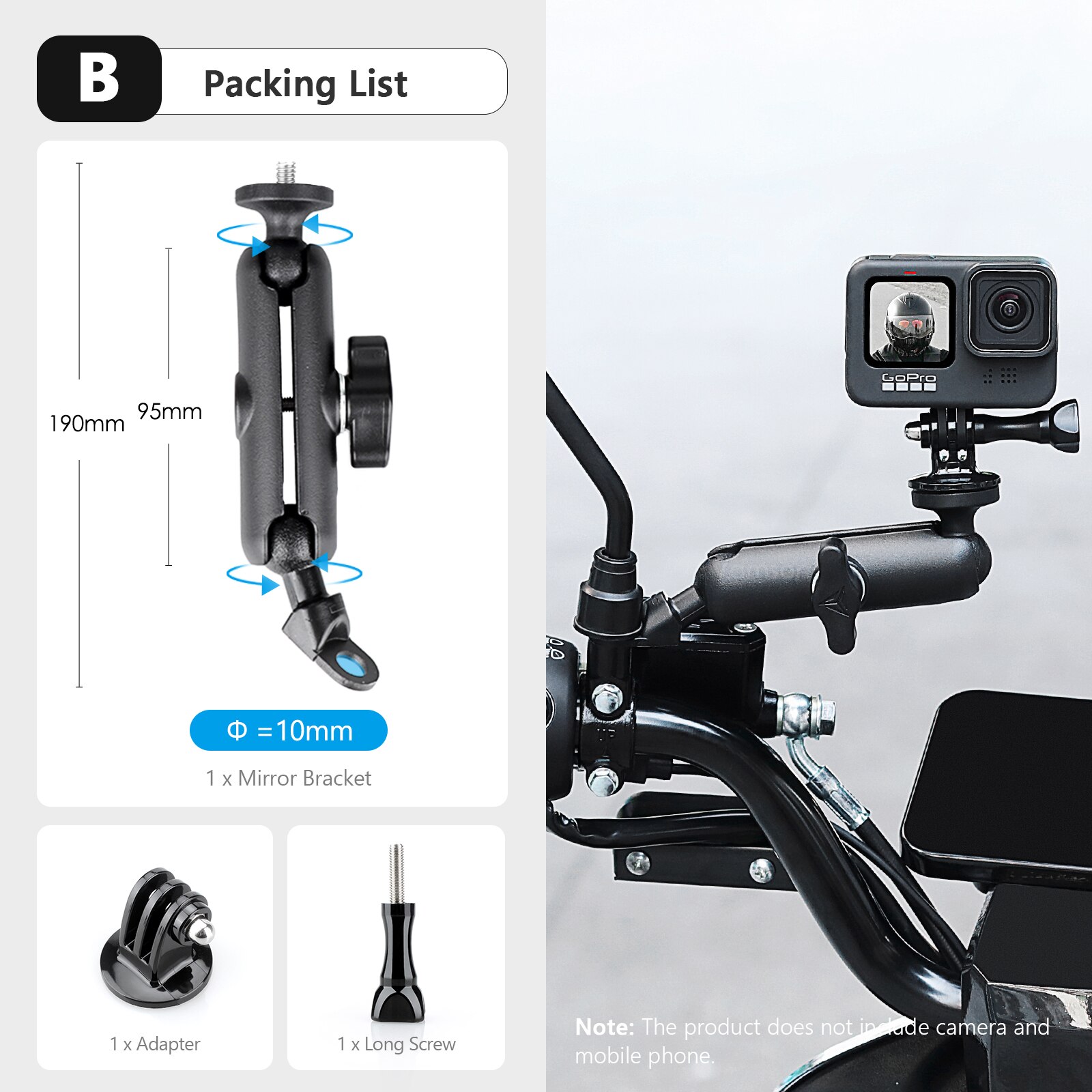 Vamson for gopro 11 10 9 8 motorcycle essories holder handlebar mirror mount bike bracket for dji osmo insta360 action camera