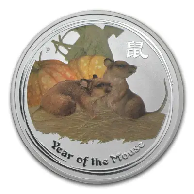 Perth Mint Australia Lunar Mouse 2008 1/2 oz .999 Silver Coin Colorized BU (Series II) Color Colored Colour Coloured Rat 1/2oz 0.5oz 0.5 oz
